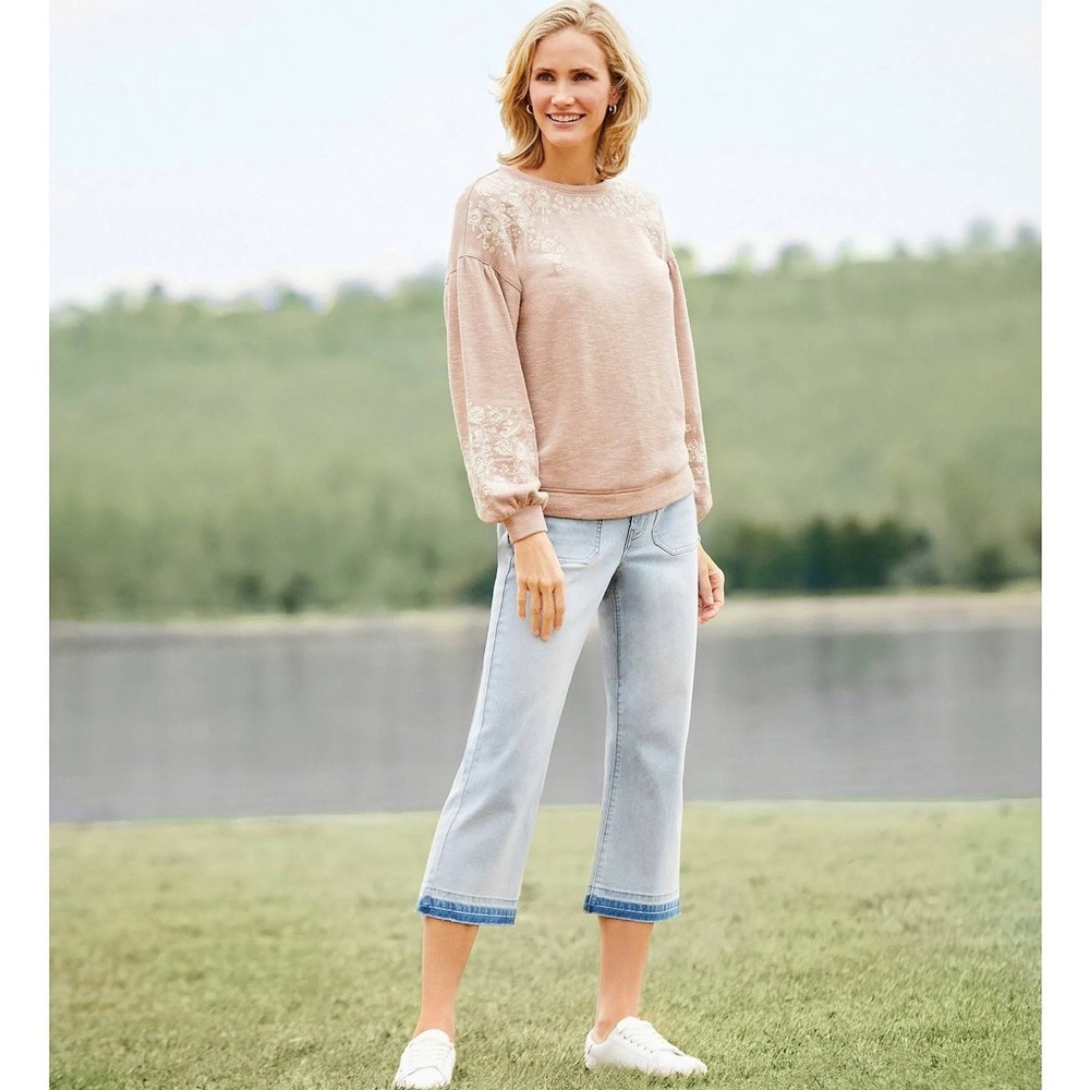 Nature by Westbound Floral Embroidered Sweatshirt - Taupe - Picture 7 of 7